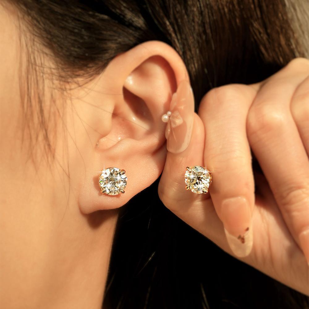 New 14K Gold Filled Moissanite Stud Earrings for Women & Four Claw Earrings Engagement Wedding Anniversary Party Gift