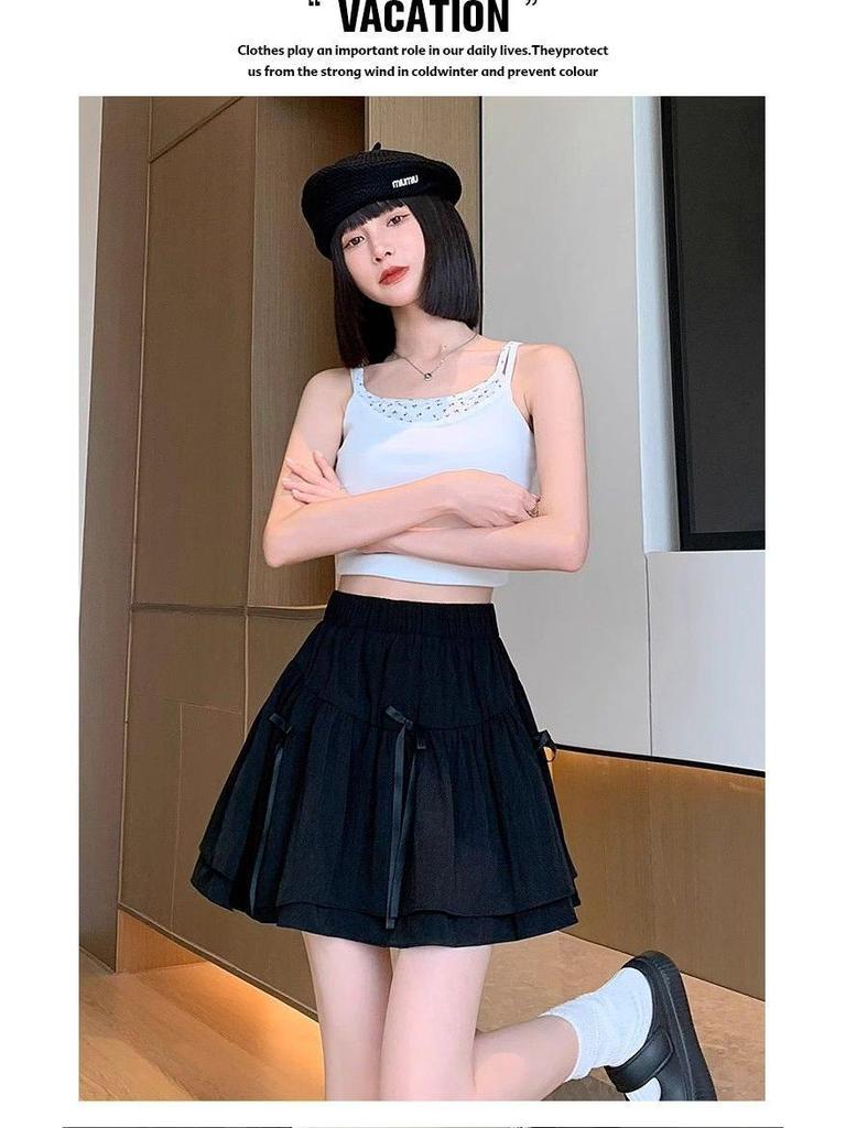 Letní nadýchaná sukně s vysokým pasem a mašlí se všitými bezpečnostními šortkami - Dámský design proti odhalení