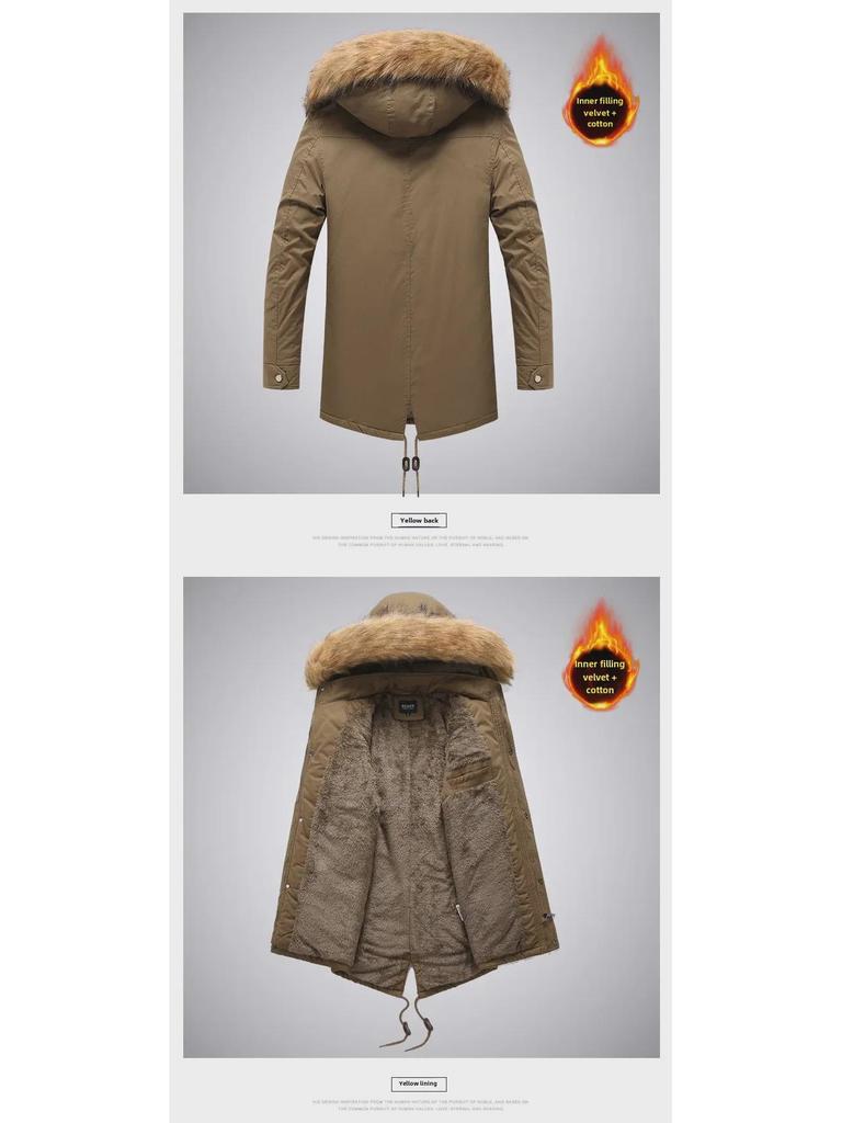 Men’s Warm Thickened Mid-Length Cotton Jacket for Autumn and Winter