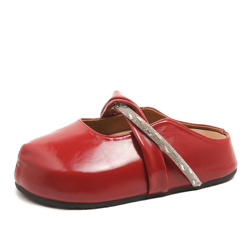 

Мода Мода Шлепанцы с плоским верхом Лето Новые Круглый носок Мелкий вырез Хрусталь с Нескользящий Износостойкий Каблук Обувь 38 красный