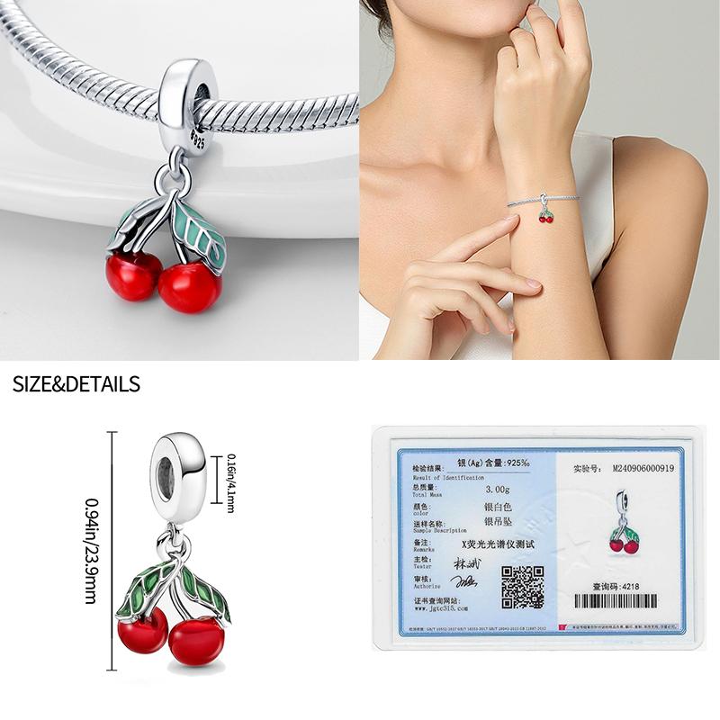 Fits Pan Braceletscopper Charms Color Strawberry Cherry Blueberries Fruit Sweet Original Diy Jewelry Birthday Fine Gifts