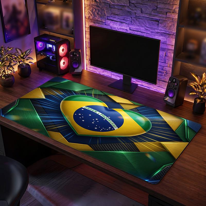 Brazil Football Crest Mouse Pad, Extended Non Slip Rubber Desk Mat for Gaming Office Laptop Fan Gift