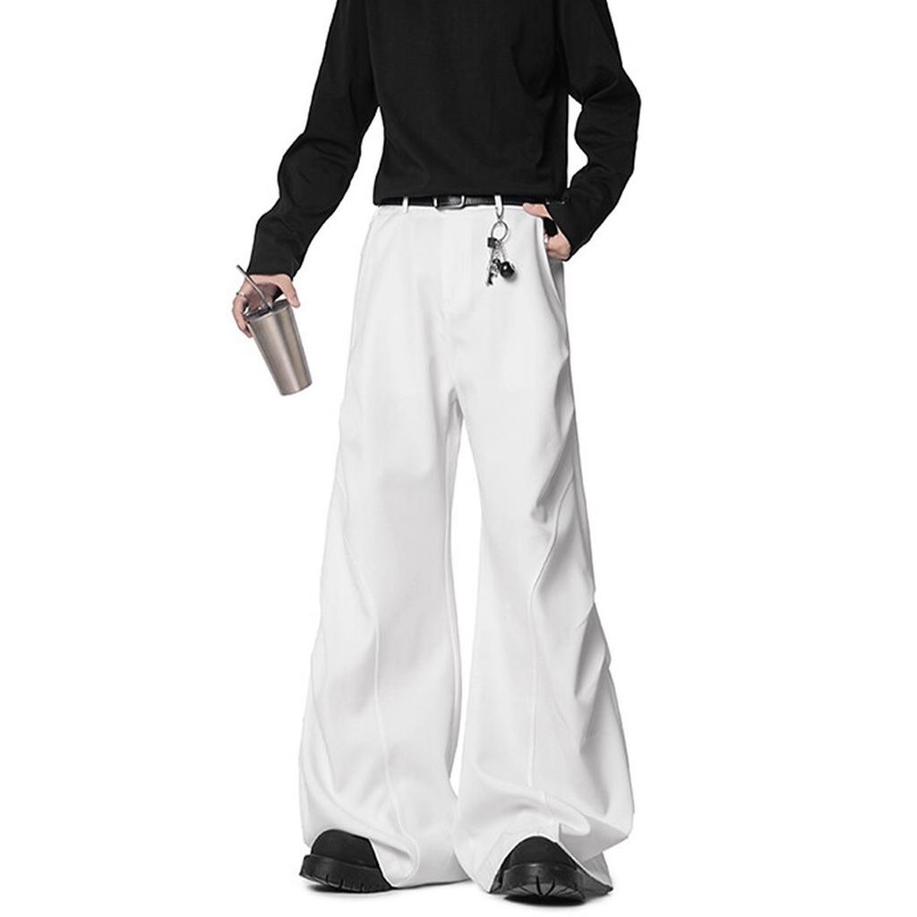 American high street pleated wide-leg pants men's summer design sense niche scimitar mopping pants drape versatile casual pants