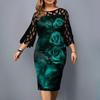 Vestido de perspectiva con estampado floral de manga larga y talla grande sexy para mujer a la moda