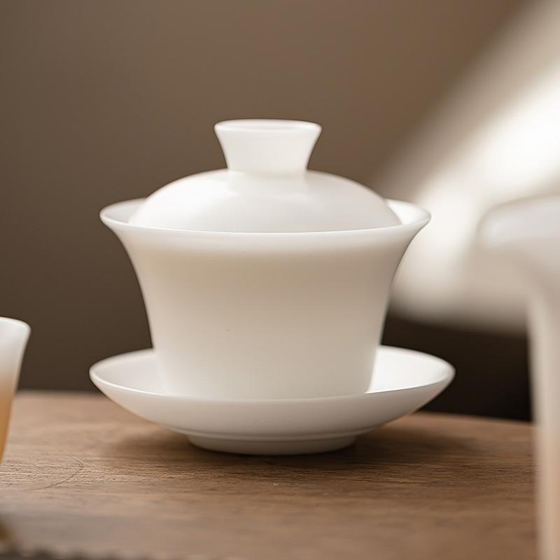150ml Burnt Mutton Fat Jade White Porcelain Gaiwan Japanese Tea Tureen Tea Cover Bowl Tea Ceremony Supplies Teaware Gift Box