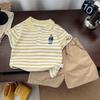 Boys Lapel Short Sleeve T-shirt, Korean Style Cartoon Printed Summer Top for Little & Middle Kids