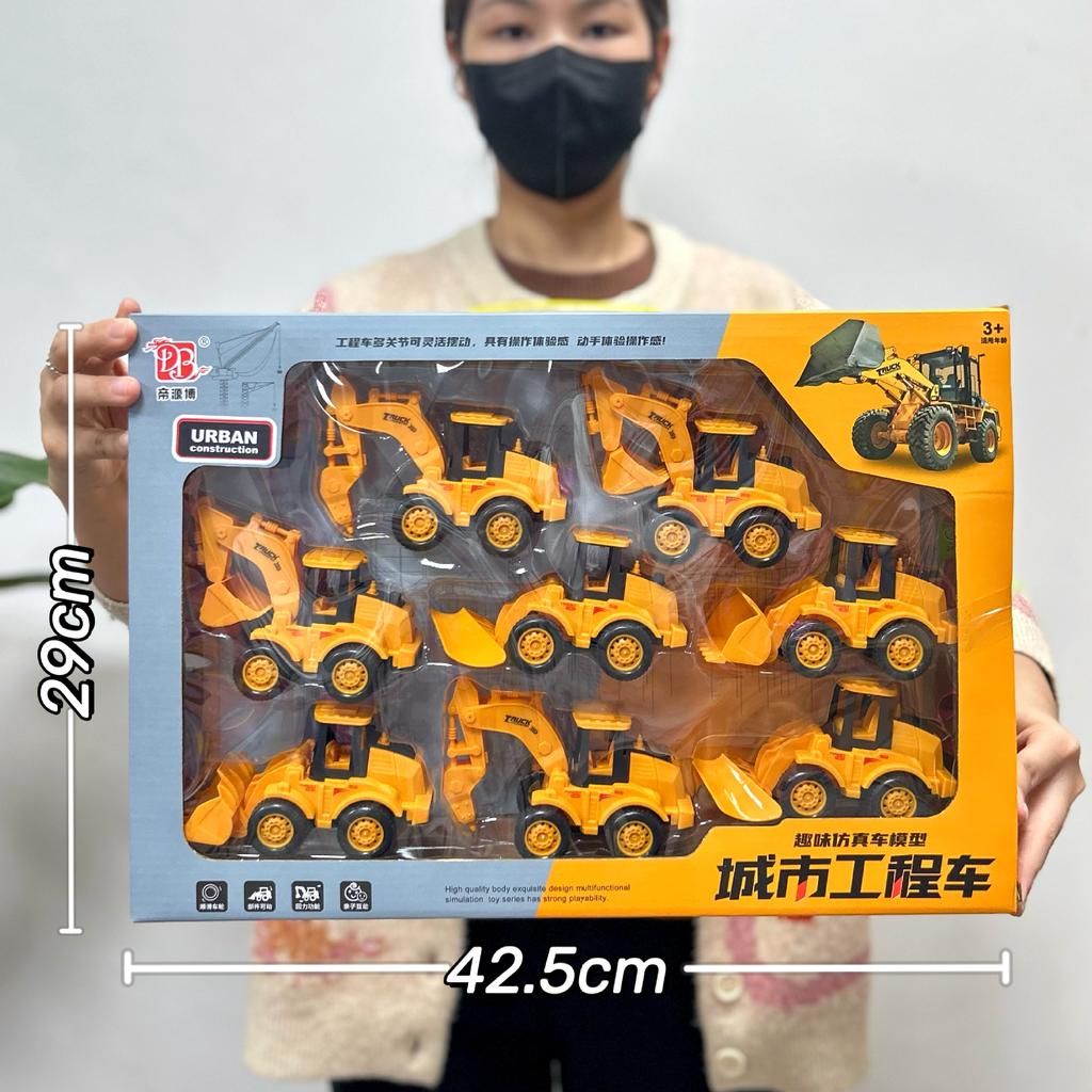 Construction Truck Fire Truck Inertia Pull Back Truck Set Gift Box Excavator Bulldozer Model Boy Toy