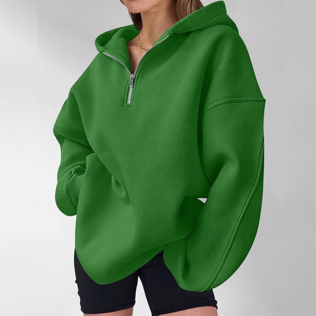 Damen Casual Langarm Kapuzenpullover mit halbem Reißverschluss und Brusttasche für den Alltag