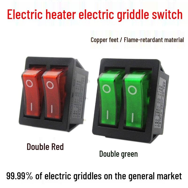 Red 4-Pin Double Rocker Switch for Electric Griddle/Heater with 2-Gear and Light Button