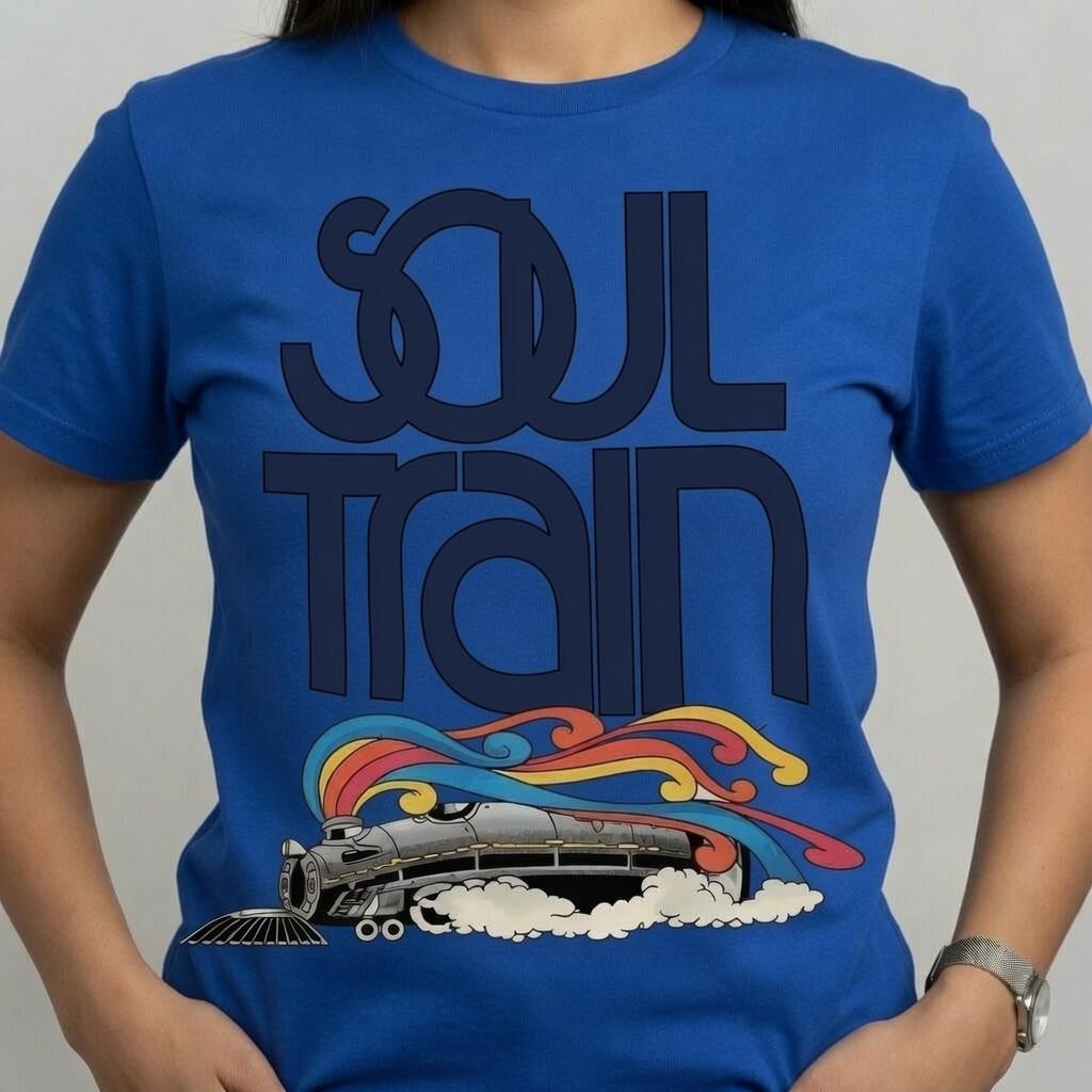 Soul Train T-Shirt Royal Blue | Vintage 70s Funk Disco Glitter Train Graphic Tee S