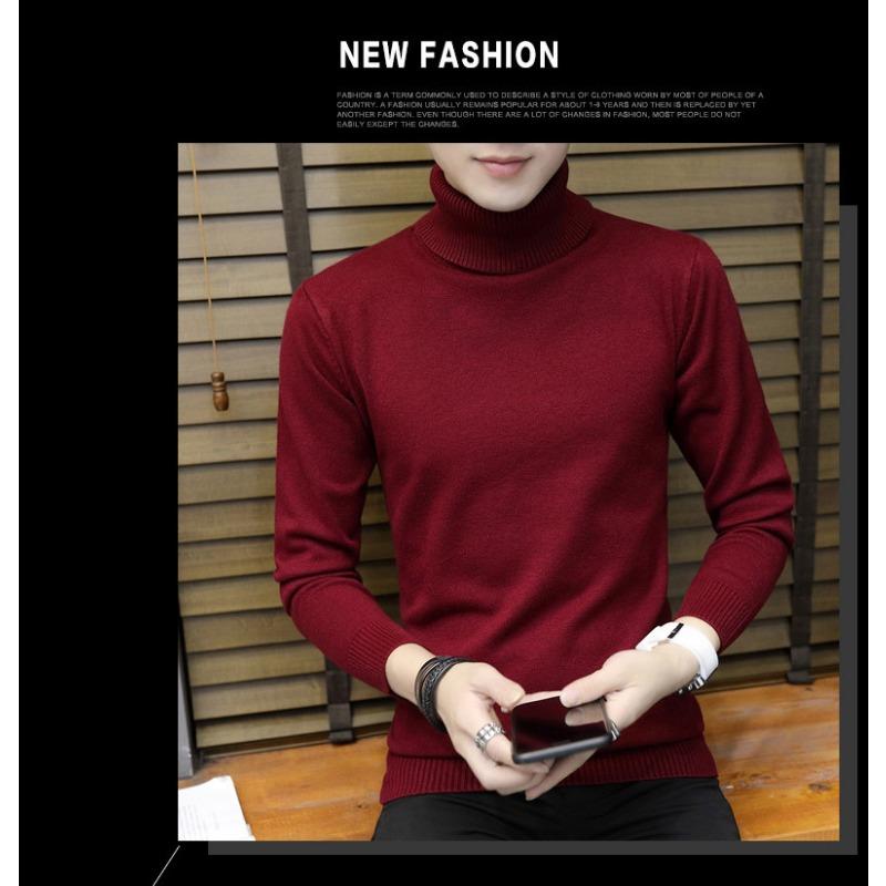 Men S Slim Fit Solid Color Turtleneck Long Sleeve Knit Sweater Winter