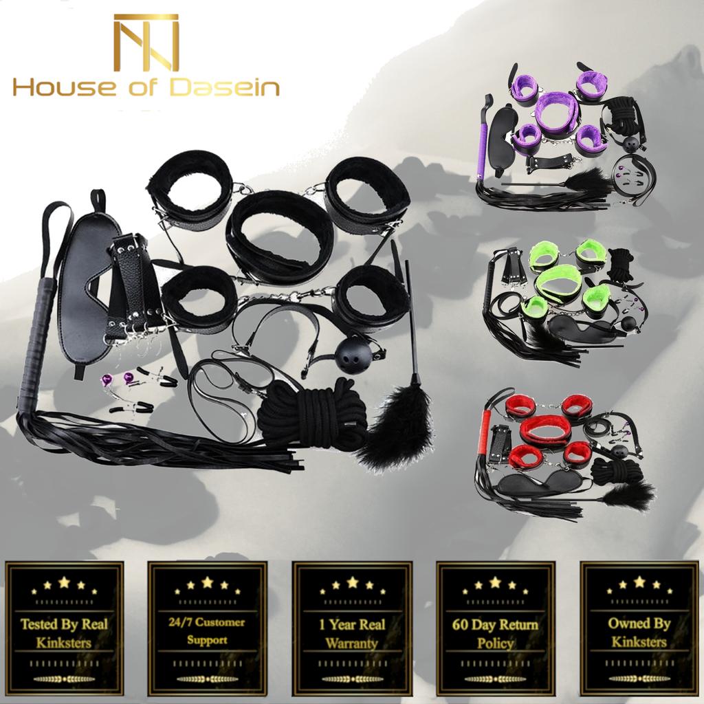 Starter Kit 10 Pieces Gag Flogger Restraints Blindfold Cuffs Collar  Starter Kits