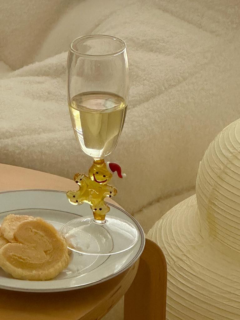 Christmas New Cute Gingerbread Man Wine Glass Ins Gift High footed Champagne Glass Festive Atmosphere