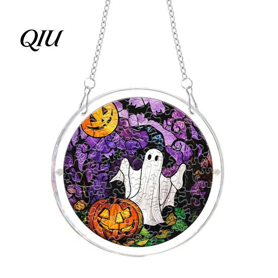 Comfortable Hand Feel Puzzle Halloween Acrylic Suncatcher Window Hanging,7.87 Inch Sun Catcher Adult Activity Decoration Ornament, Ideal for