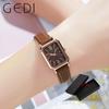 Fashion Gedi Top Brand Waterproof Rectangle Small Women Watches Vintage Coffee Leather Strap Casual Quartz Ladies Wrist Watches