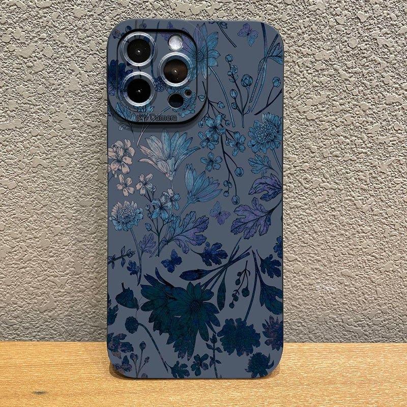 Gray Base Blue-Purple Floral Phone Case For Xiaomi Redmi Note 14 4G Cases Redmi Note 13 12 Pro Plus 12S 11 10 14C 13C 12C Cover