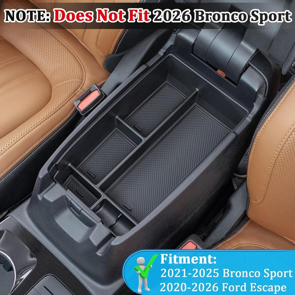 Xiaomi Console Tray with Non-Slip Mats Armrest Box Long Compartment Storage Tray for 2020-2026 Ford Escape & 2021-2025 Bronco Sport