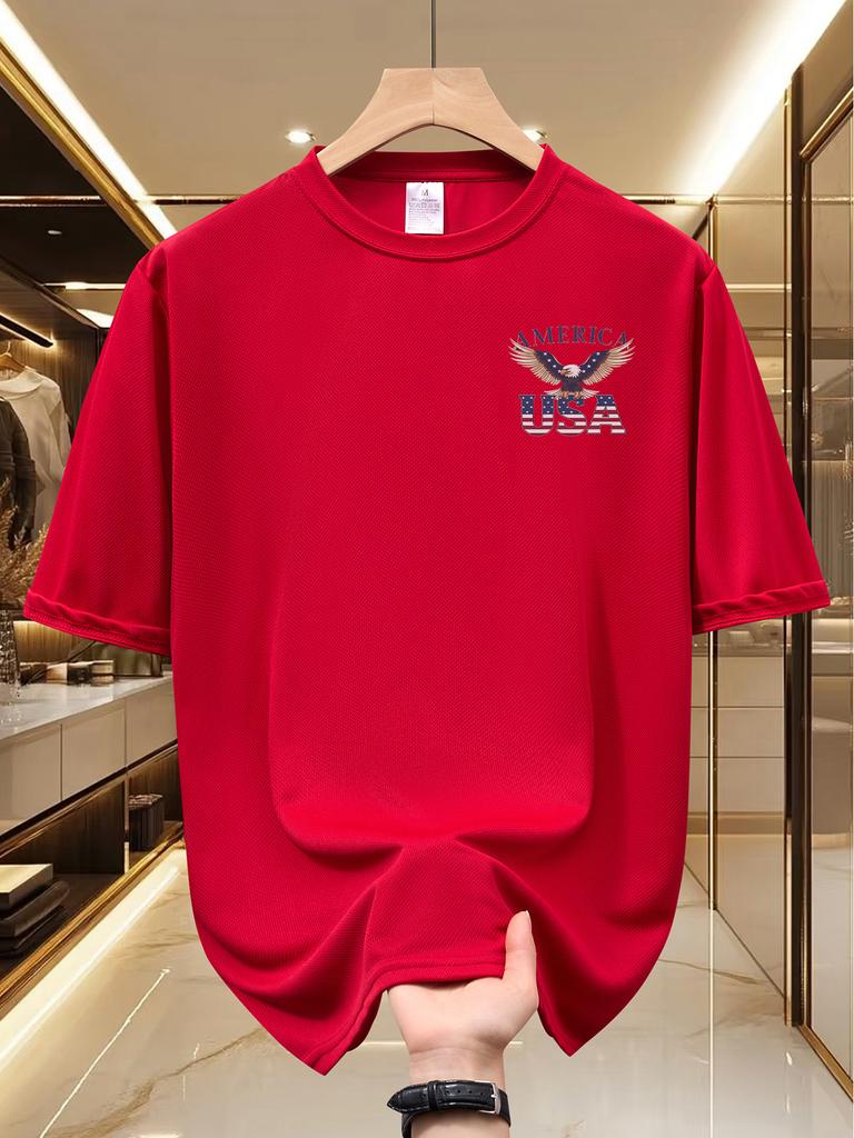 Unisexs Quick Dry Mesh Short Sleeve TShirt Eagle USA American Flag Letter Print Crew Neck Breathable Summer Casual Tee