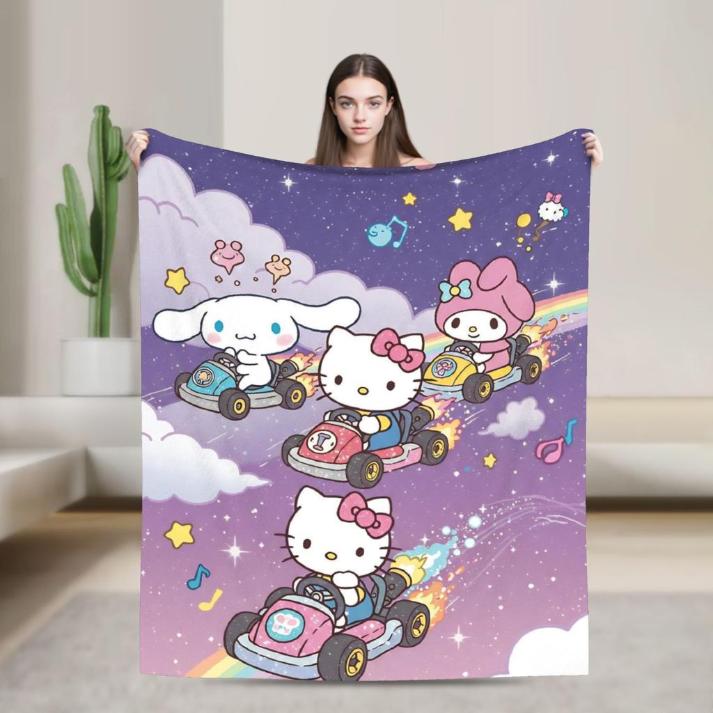 Kawaii My Melody Blanket Flannel Spring/Autumn Anime Multifunction Warm Throw Blanket for Sofa Car Rug Piece