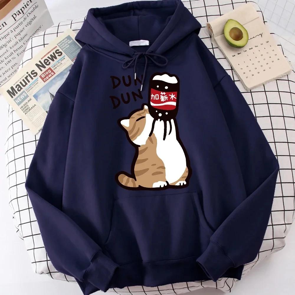 

Cartoon Cat Drink Salary Increase Beverages Mens Hooded Sweaters Casual Loose Hoodies Pleasure Sweatshirts Home Harajuku Tops 3XL