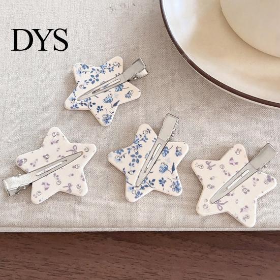 Hairpin Traceless Hair Clip, Five-Pointed Star Shape Pin Korean Floral with Pattern, Compact Versatile Accessories Clip