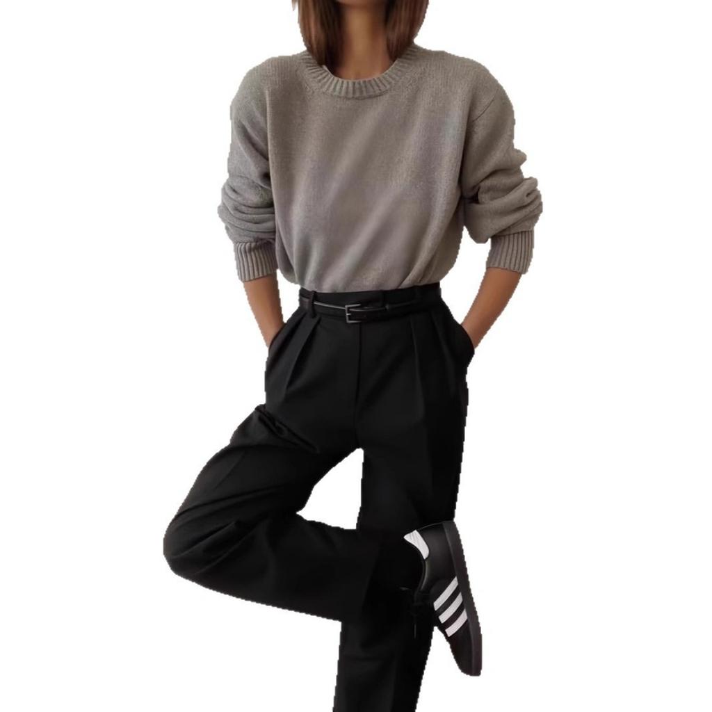 Einfarbiger Rundhals-Pullover für Damen | Weiches Strickoberteil | Lässige lockere Passform