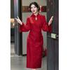 Red cheongsam wedding 1011 new bride toast autumn and winter Chinese engagement dress fleece dress