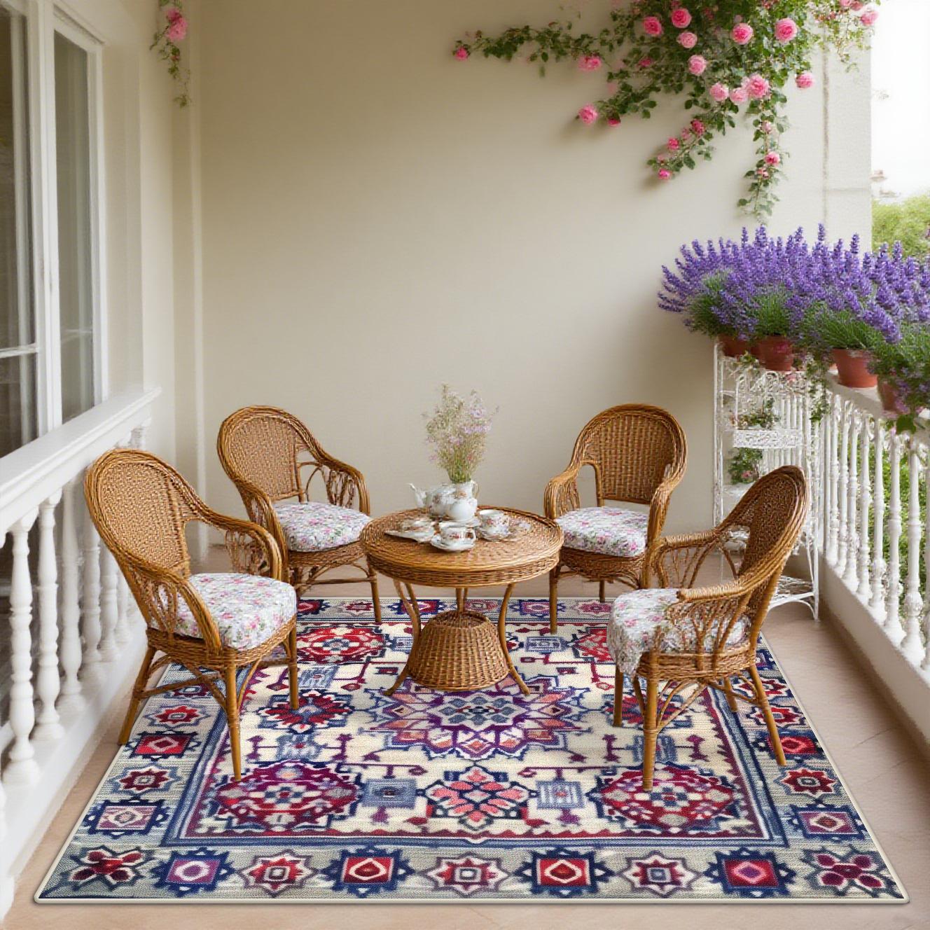 Retro Bohemian Persian Style Balcony Carpets Soft Non-slip Bedroom Decoration Rugs Living Room Table Entrance Door Mats Washable 60x90cm