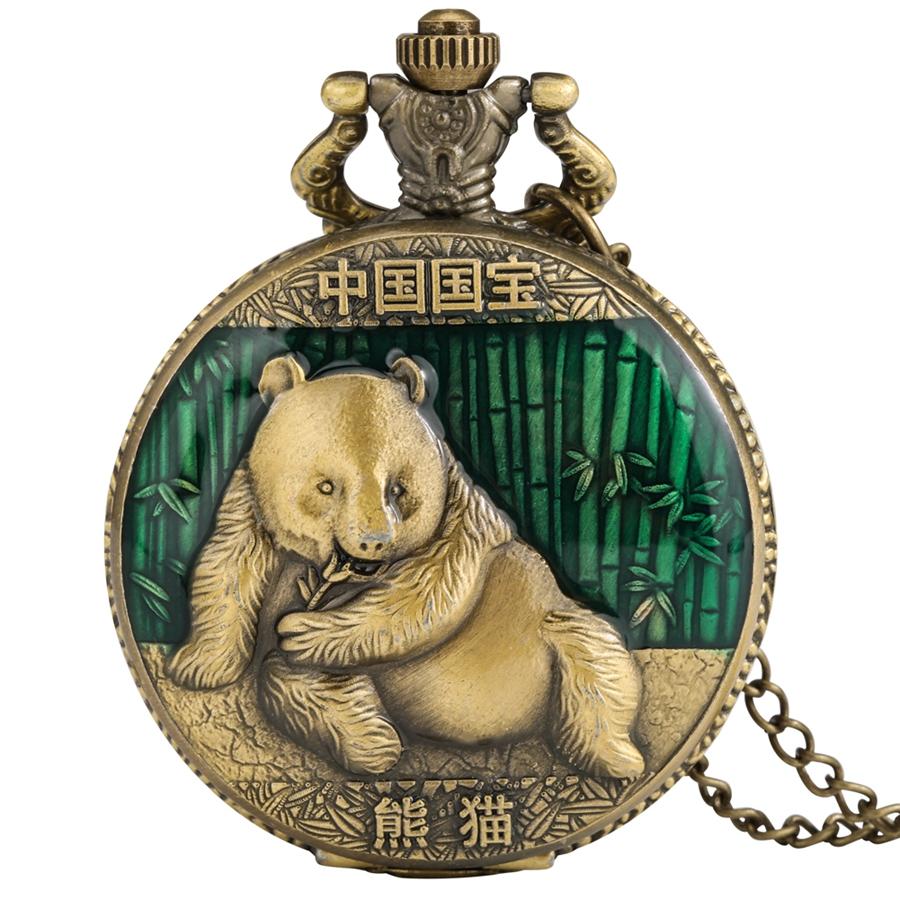 

Chinese National Treasure Giant Panda Quartz Pocket Watch Sweater Chain Necklace Pendant Clock Best Souvenir Collectibles Gifts зелений