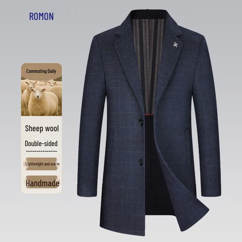 Luomeng Men's Merino Wool Double-Faced Mid-Length Business Coat