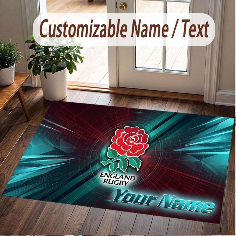 Custom Rug England Rugby Pattern Print Name Text Soft Non‑Slip Floor Carpet for Home Indoor Decoration