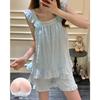 2026 Sweet Princess Style Women's Summer Pajama Set: Built-In Bra Jacquard Cloud Cotton Camisole