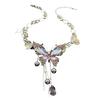 Handmade Crystal Embellished Butterfly Heart Pendant Necklace Adjustable Neckchain with Delicate Fringe Movement
