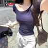 Korean Gray Slanted Shoulder Short-sleeved T-shirt Women's Summer New Pure Desire Style Spice Girl Slim Short T-shirt Off-shoulder Top Tide