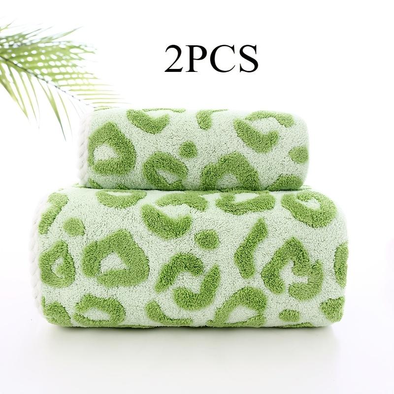 2pcs/set Coral Fleece Bath Towel Set  Thickened Absorbent Leopard Print Jacquard Towels for Home Unisex Soft Bathroom Towels