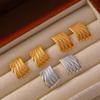 Summer Titanium Steel Striped Square Stud Earrings - European & American Fashion