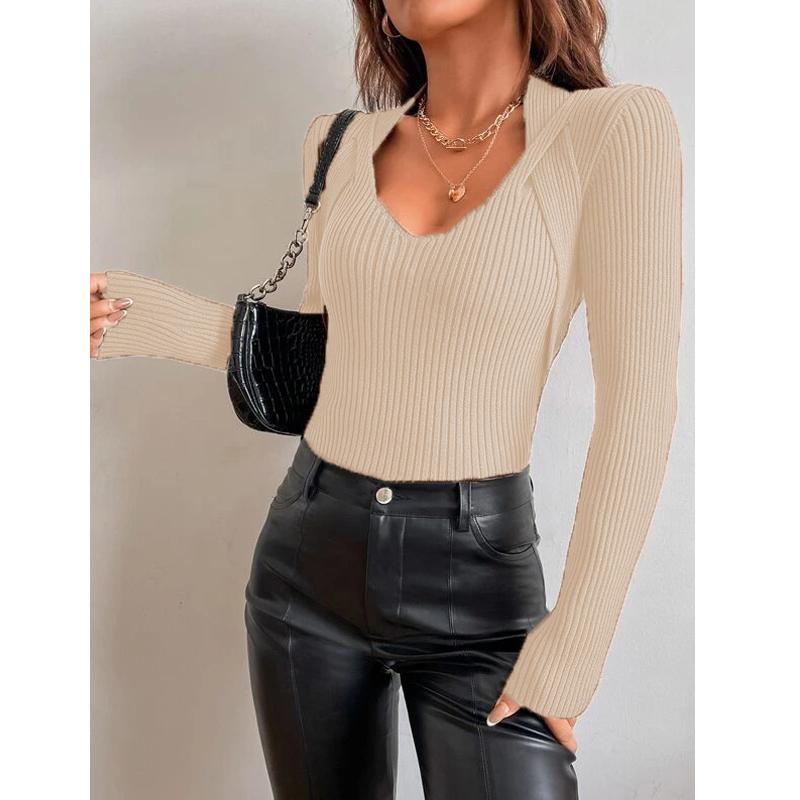 Women's Fashion Long Sleeve Casual Pullover Tops Autumn Winter Femme Knit Pull Sweater
