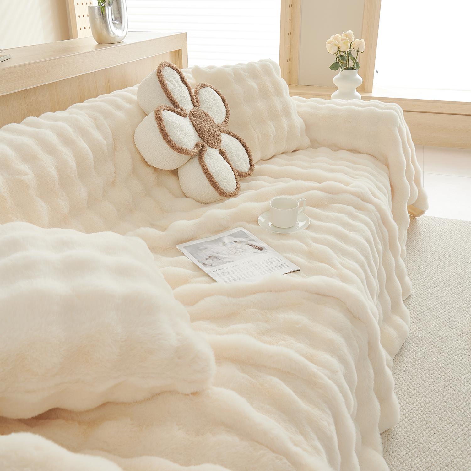 

Зимнее мягкое и удобное плюшевое полотенце для дивана с кроликом и пузырьками, простое современное однотонное универсальное полотенце для дивана 180*200