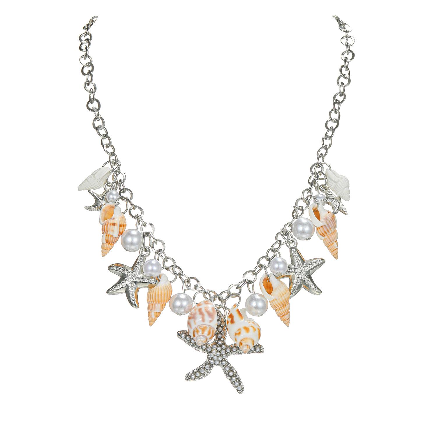 Statement Chunky Necklace For Women Starfish Shell Pearl Pendant Necklaces Female Summer Beach Jewelry Accessories