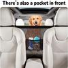 Vehicle Dog Divider Mesh Barrier, Rear Seat Cabin Screen with Headrest Mount, Pocket Detail and 69 X 59 Cm Size Reference, Black, for Car Use