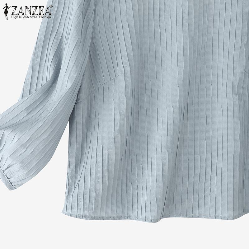 ZANZEA Women Casual O-neck 3/4 Sleeve Loose Pleated Blouse