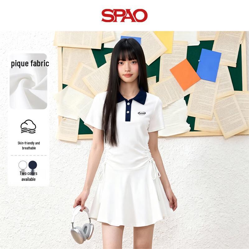 SPAO Women s Contrast Polo Mini Dress with Drawstring Waist L