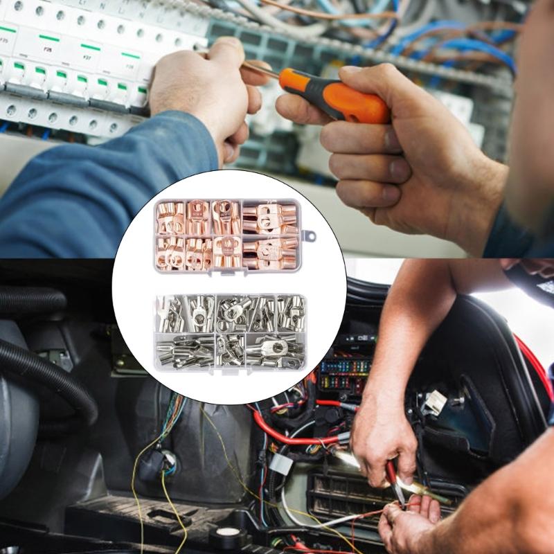 60Pcs Copper Lugs Rings Crimps Terminals Battery Wire Welding Cable Connectors Eyelets Tubular Rings Terminals Connectors