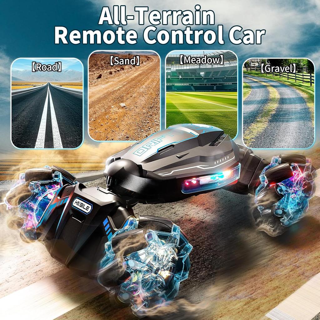 4WD Remote Control Car for Boys,2.4GHz Gesture Sensing Drift RC Cars,360°Flips Off-Road Hand Controlled RC Stunt Car with Lights Music,Toy Car