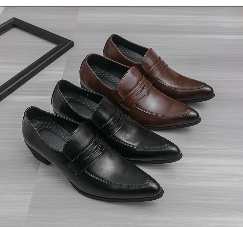 Herren Spitz zulaufende Leder High Heel Loafer, Große Größen, Britischer Stil für Formelle & Lässige Kleidung