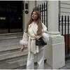 VAYLA Chic Lapel Plush Coat With Belt Women Vintage Solid Faux Fur Sleeve Tweed Open Coats Female Autumn Casual Street Outwear
