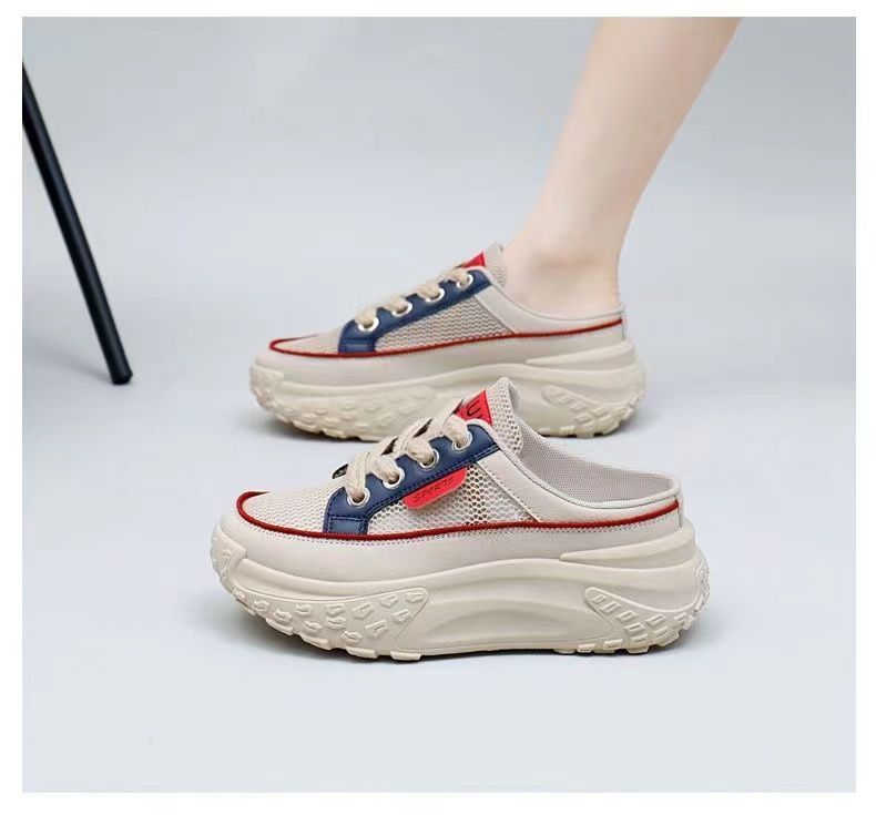 Explosive Hollowed-out Thick-soled Going Out Office Workers Fashionable Versatile Lazy Shoes 2025 Summer Bag Head Half Slippers Outer Wear Women