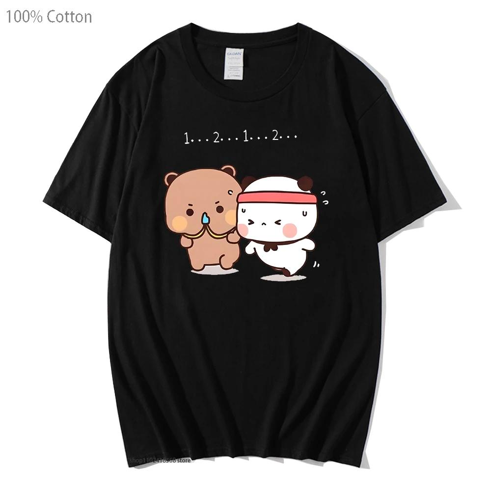 

Women Kawaii Panda Bear T-Shirts Cute Couple Bubu and Dudu Are Doing Exercise Tshirt Girls Short Sleeve Cotton Clothes Men XL