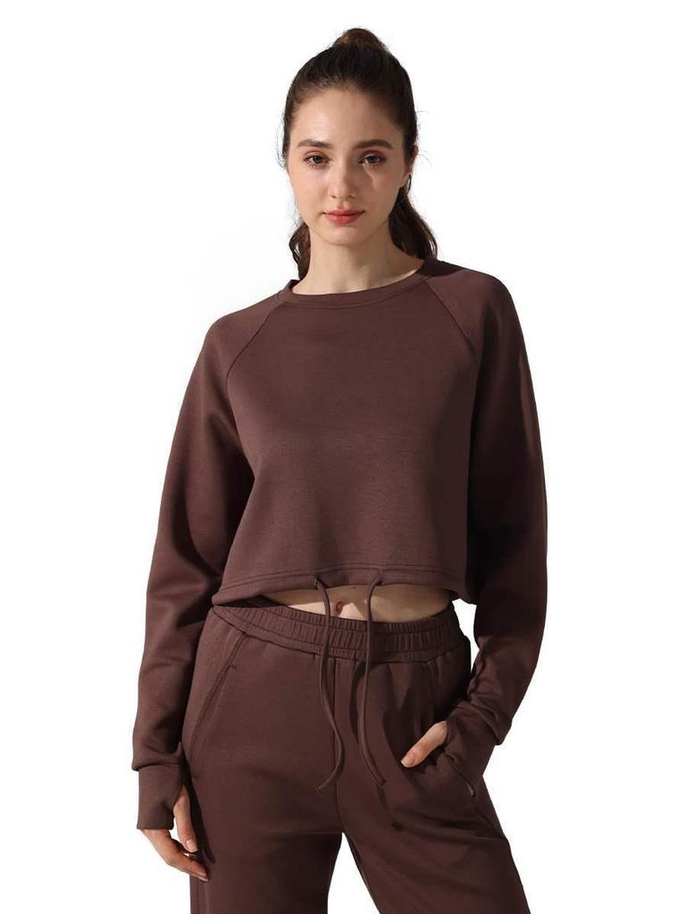 Crew Neck Warm Sweatshirt Jacket: Autumn/Winter, Loose Fit, Long Sleeve, Casual Drawstring, Fitness & Yoga Wear.