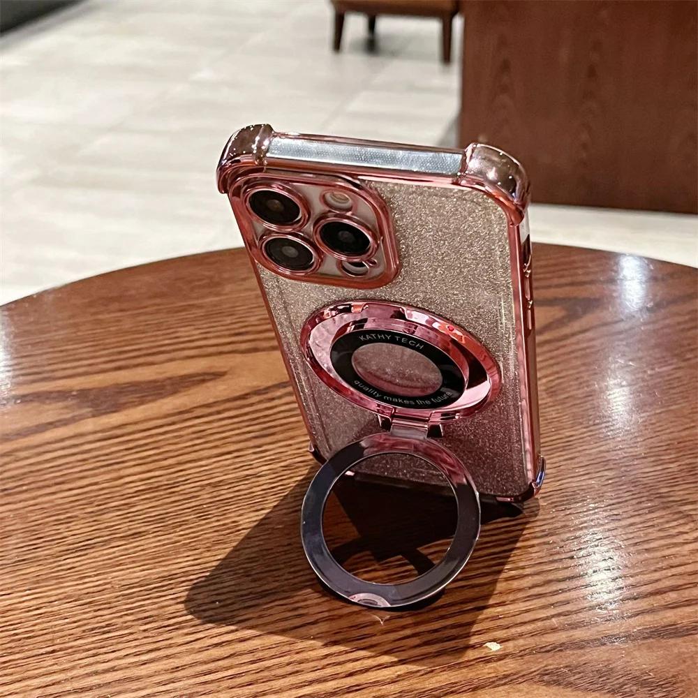 Luxury Glitter Wireless Charging Ring Stand Case For Huawei Pura 70 P60 P50 P40 P30 Lite Pro Transparent Magnetic Cover